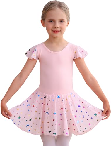MdnMd Dance Ballet Leotard with Star Moon Sequins Skirt for Toddler Girls Ballerina Dresses Outfit (Blue, 2-4 Years)