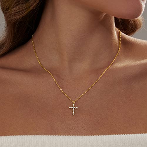 HERIER Cross Necklace for Women, Dainty 18K Gold plated Cute Small Cross Pendant Necklace Simple Gold Cross Necklaces Gold Jewelry for Women Trendy