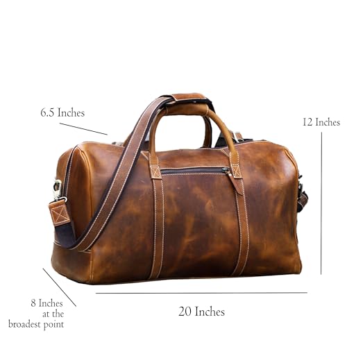 KomalC Leather Duffel Bags for Men and Women Full Grain Leather Travel Overnight Weekend Leather Bags Sports Gym Duffel for Men (Tan, 20 Inch)