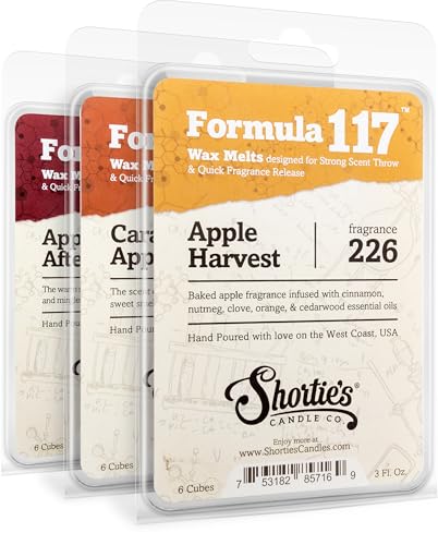 Shortie's Candle Company Apple Wax Melts Variety Pack - Apple Harvest, Caramel Apple, Apple Afternoon - Formula 117-3 Highly Scented 3 Oz. Bars - Made with Natural Oils - Apple Warmer Wax Cubes