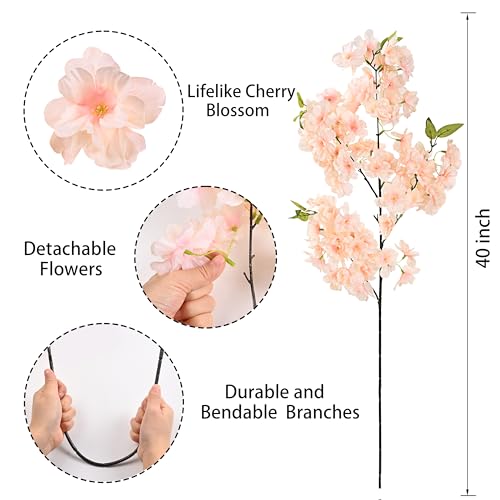 Sunm Boutique White Cherry Blossom Flowers, Artificial Cherry Blossom Decor Faux Cherry Blossom Branches Vase Arrangements for Wedding Home Party Kitchen Decor, Set of 3