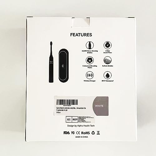 JTF Electric Toothbrush for Adults - Rechargeable Sonic Toothbrush with 6 Brush Heads & Travel Case, Deep Clean 5 Modes, Power Electric Toothbrush with Smart Timer, Black