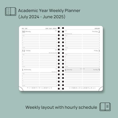 POPRUN Small Planner 2024-2025 (4''x 6.25'') Academic Planner Weekly and Monthly (July 24-June 25) Spiral Planner with Hourly Time Slots, Hard Cover, Wirebound, for Purse, 100 GSM - Black