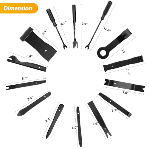 GOOACC 102Pcs Trim Removal Tool, Auto Push Pin Nylon Bumper Retainer Clip Set Fastener Terminal Remover Tool Round Handle Crowbar Kit Car/Radio Panel, Black