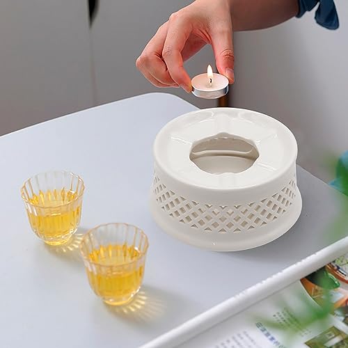 Ceramic Teapot Warmer, Coffee Warmer, Milk Warmer for Glass Teapot Stainless Steel Teapot and Other Heatproof Dish Warming Use (Ceramic White)