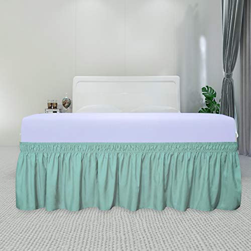 PureFit Wrap Around Ruffled Bed Skirt with Adjustable Elastic Belt - 18 Inch Drop Easy to Put On, Wrinkle Free Bedskirt Dust Ruffles, Bed Frame Cover for Twin,Twin XL and Full Size Beds, Purple