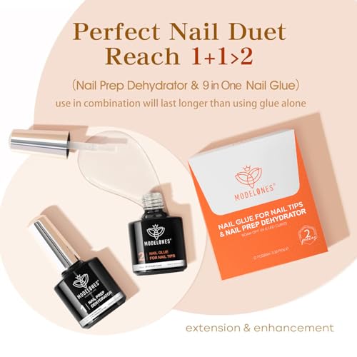 Modelones 9 in One Nail Glue Gel Nail Prep Dehydrate Gel Nail Kit Nail Extension Set for False Nail Tips/Acrylic Nails/Base Gel/Bloom Gel/Adhesive Bond, Long Lasting Curing Needed