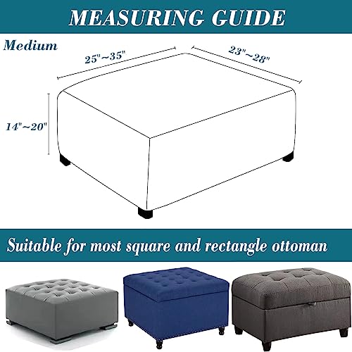 HFCNMY Ottoman Cover Square, Stretch Polyester blend Thick Ottoman Slipcover Square Washable Storage Ottoman Cover Foot Stool Cover with Elastic Bottom for Living Room Beige Medium