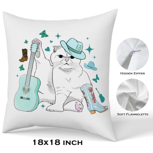 Cat Gifts for Cat Lovers Cute Cat Throw Pillow Covers Inspired Music Lover Gifts Fan Singer Merch for Women Cat Mom Cat Lady Girls Pillow Covers 18x18 Home Office Couch Sofa Bed Living Room Decor