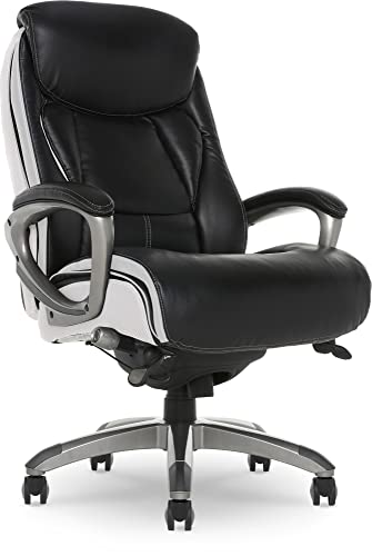 Serta Lautner Executive Home Office Desk Chair, Ergonomic High-Back with Adjustable Lumbar and Body Pillows, SmartLayers and ComfortCoils Technology, Mesh and Bonded Leather, Black & White