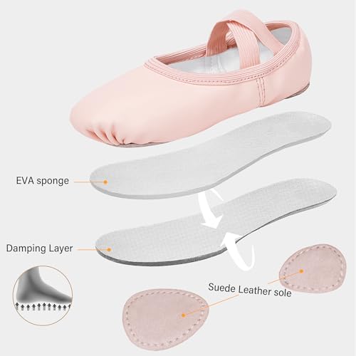 Stelle Ballet Shoes for Girls Toddler Dance Slippers PU Leather Boys Ballerina Shoes for Toddler/Little Kid/Big Kid/Women(Ballet Pink,3ML)