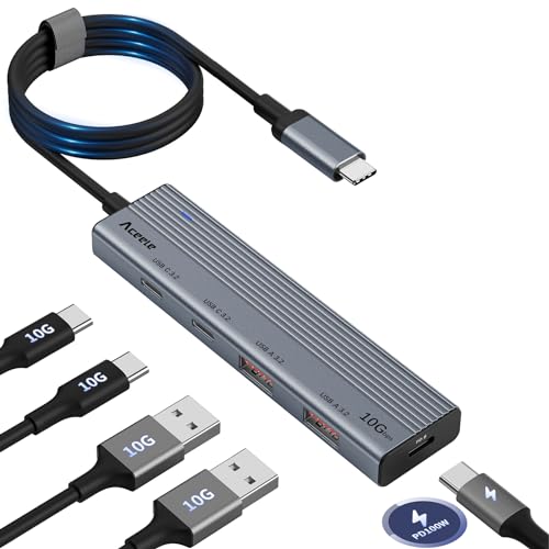Aceele USB C Hub 10Gbps, USB 3.2 Gen 2 HUB with 2 USB-C 3.2 and 2 USB-A 3.2 Port, 100W Power Delivery, 3.3FT Cable Type C Splitter for MacBook Pro/Air, iPad Pro and More(Not Support Extend Monitor)