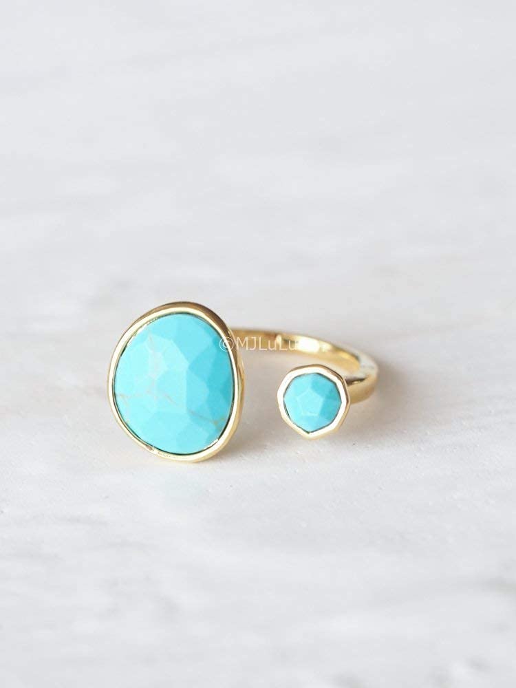 Bold 14K Gold-Plated Statement Ring with Eye-Catching Simulated Blue Turquoise - Hypoallergenic & Lightweight, Exuding Boho Elegance - Simple Minimalist Jewelry by MJLULU