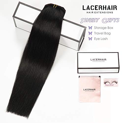 Lacer Real Hair Extensions Clip in Human Hair P#1B/30 Natural Black Mixed Auburn Brown 7Pcs Clip in Hair Extensions Real Human Hair 14 Inch 120g