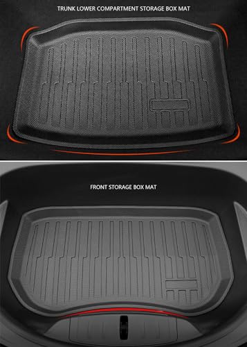 Maysoo Floor Mats for Tesla Model 3 2023-2017 TPE All-Weather Cargo Liner and Rear Cargo Trunk Floor Mats Interior Accessories (4-Piece Set)