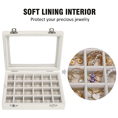 Vicoter Velvet Jewelry Box 24 Grid Jewelry Ring Display Organiser Box Tray Holder Earrings Storage Case for Girls Wife Mom Women (Beige)