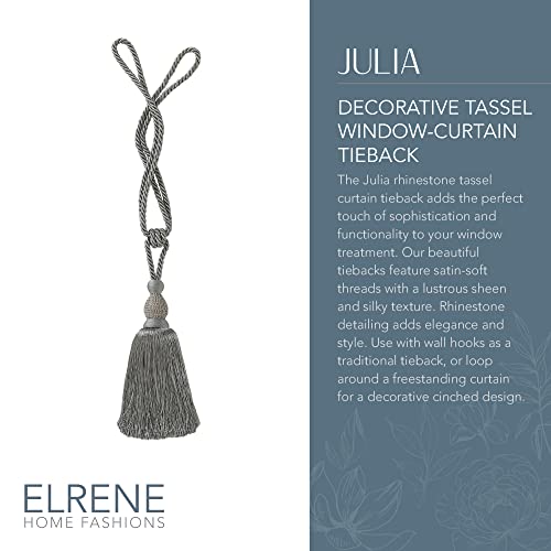 Elrene Home Fashions Julia Rhinestone Tassel Curtain Tieback, 26", Grey