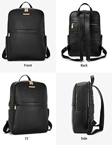 BOSTANTEN Genuine Leather 15.6 inch Laptop Backpack Purse for Women College Casual Backpack Travel Bag Daypack Black