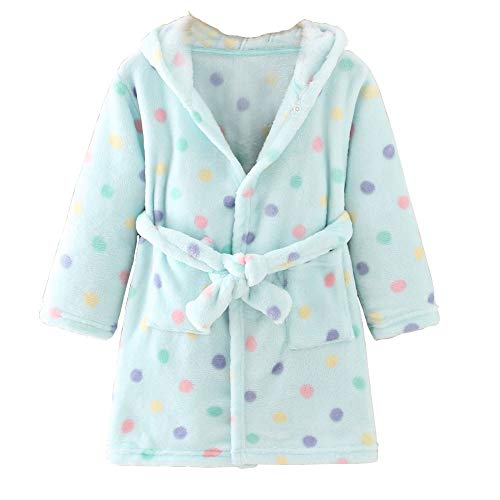 JZLPIN Unisex Baby Hooded Bathrobe Kids Flannel Pajamas Dressing Gown for Boys Girls Blue 3 Years