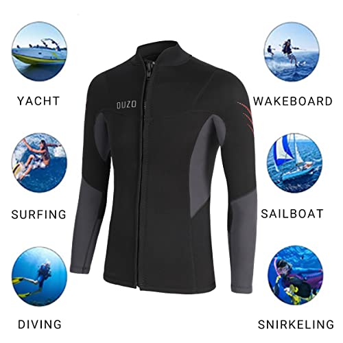 Wetsuit Top 3mm Wetsuit Jacket Men Front Zip Long Sleeve Diving Suit for Swimming Surfing Snorkeling Kayaking Scuba Diving TS3005-M