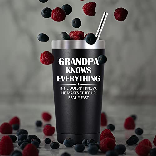SpenMeta Grandpa Gifts - Gift for Grandfather from Grandchildren - Grandpa Knows Everything - Birthday, Christmas, Fathers Day Presents for Granddad, Papa, 20oz Grandpa Tumbler