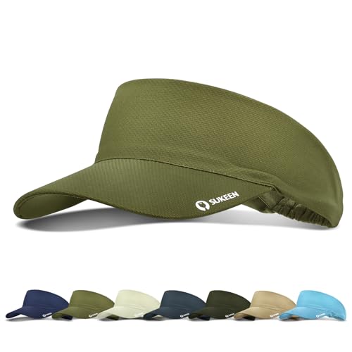 Sukeen Cooling Stretchy Visor Free Size Cool Hat with UV Protection Brim Peak Vizor for Golf,Tennis,Cycling,Running (Army Green)