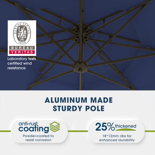 BLUU WUFF 10ft Patio Offset Umbrella Cantilever Umbrella Hanging Market Umbrella Outdoor Umbrellas with Crank & Cross Bases(Navy)