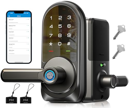 Veise Smart Lock, Keyless Entry Door Lock with Handle, APP Control Fingerprint Door Lock, 7-in-1 Smart Locks for Front Door, Electronic Digital Lock with Keypad, Front Door Lock Set, Matte Black