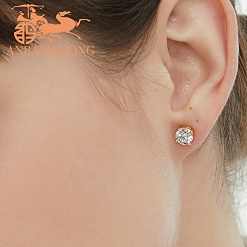 Moissanite Earrings Lab Created Diamond 925 Sterling Silver Stud for Men Women Anbamahong Jewelry Gifts (1 CTW (Yellow Gold))