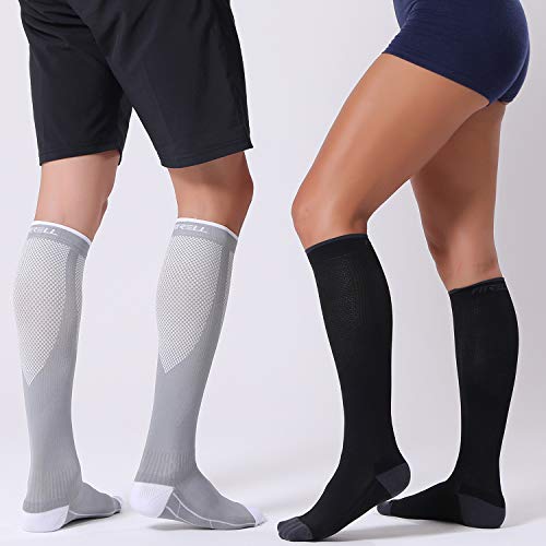 FITRELL 3 Pairs Compression Socks for Women and Men 20-30mmHg- Circulation and Muscle Support Socks for Travel, Running, Nurse, Knee High Socks, BLACK S/M