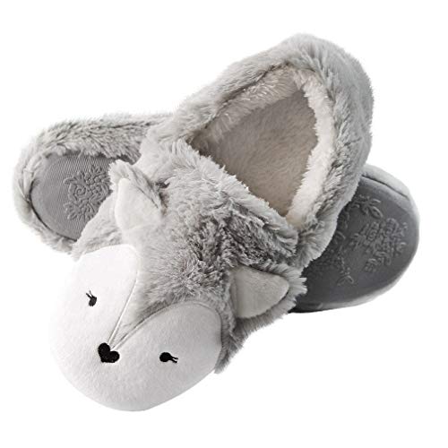 Caramella Bubble Womens Fox Fleece Animal Cozy House Slippers Indoor Outdoor Christmas Slippers for Women Grey 3-4