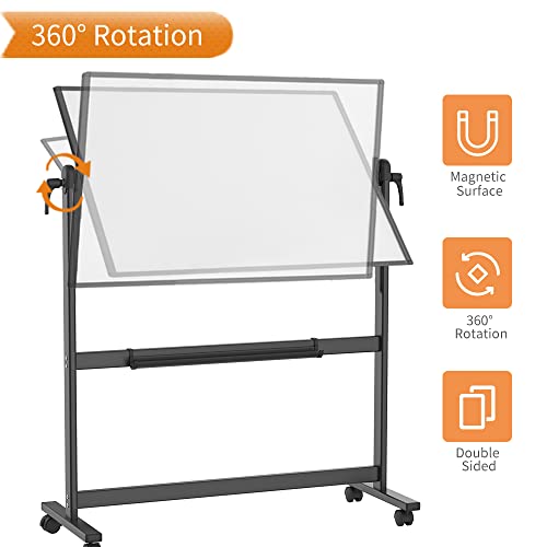 VIZ-PRO Double-Sided Magnetic Mobile Whiteboard, 48 x 32 Inches, Aluminium Frame and Stand