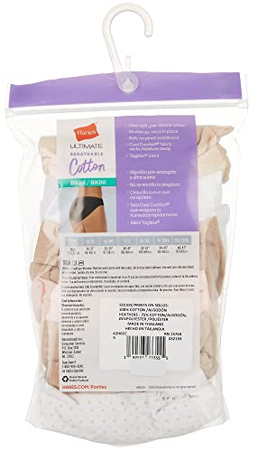 Hanes Ultimate Women's 6-Pack Breathable Cotton Hipster Panty, Sugar Flower Pink, White, Concrete PE Heather, Black, Purple Vista Heather, Purple Vista Floral Print, 5