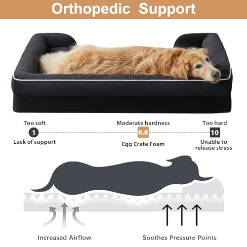 WNPETHOME Waterproof Dog Beds for Large Dogs, Orthopedic XL Dog Bed with Sides, Big Dog Couch Bed with Washable Removable Cover, Pet Bed Sofa with Non-Slip Bottom for Sleeping