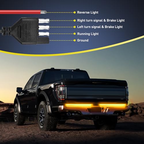 Nilight Truck Tailgate Light Bar 56" Aluminum Frame Triple Row 576 LED Strip with Red Running Brake Lights Amber Sequential Turn Signals White Reverse Lights for Truck, Pickup, SUV