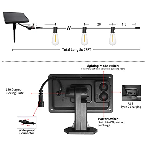 SUNTHIN Solar String Lights, 50ft Solar Patio Lights with 24 Shatterproof G40 LED Bulbs, Waterproof Solar Powered Outdoor Lights for Backyard, Garden, Deck, Porch, Pergola, Pool, Camping, Party