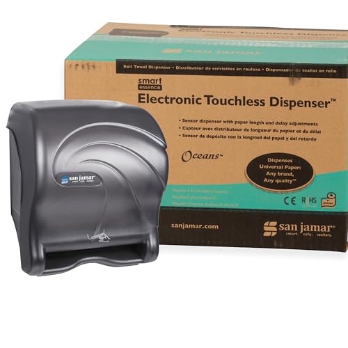 San Jamar Oceans Paper Towel Dispenser, Smart Essence Automatic Batter Operated Roll Towel Dispenser for Bathroom, Kitchens, and Restaurants, Plastic, 10 X 14.75 X 12.50 Inches, Black Pearl