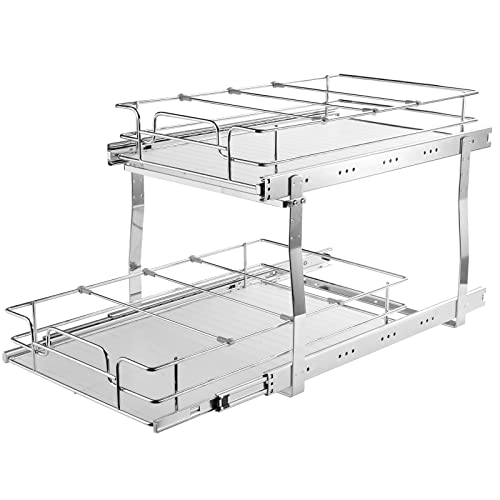 VEVOR 2 Tier 13"W x 21"D Pull Out Cabinet Organizer, Heavy Duty Slide Out Pantry Shelves, Chrome-Plated Steel Roll Out Drawers, Sliding Drawer Storage for Inside Kitchen Cabinet, Bathroom, Under Sink