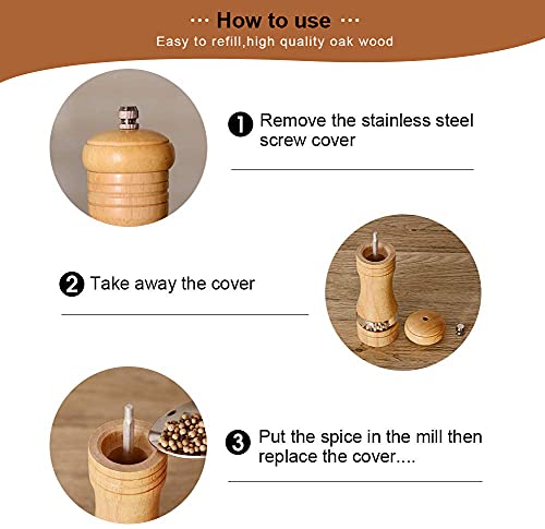 Haomacro Wood Salt and Pepper Grinder Set, Manual Mills with Acrylic Window, Adjustable Ceramic Grinding - 6.5inch, 2 Pack