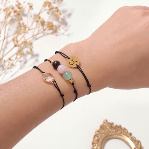 Risyfjew Taurus Bracelet for Women April Birthstone 8mm Natural Stone Bracelet Healing Crystals Jewelry Birthday Gift