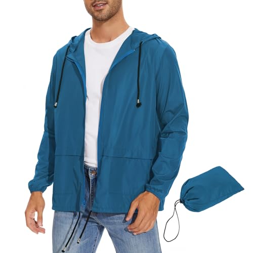 Zando Rain Jacket Men Lightweight Rain Coats for Men Waterproof wtih Hood Windbreaker Jackets for Men Packable Mens Rain Jackets Outdoor Raincoat Travel Men Rain Coat Cycling Raincoats Blue S