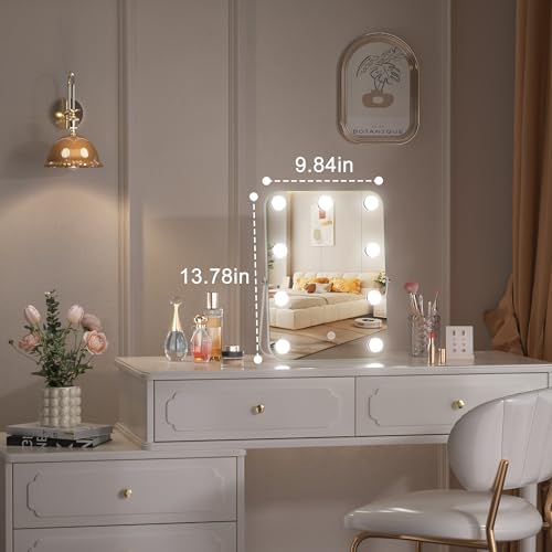 Hasipu Hollywood Vanity Mirror with Lights, 10" x 14" LED Makeup Mirror, 3 Modes Light, Smart Touch Control Dimmable, 360°Rotation, Rounded Rectangle White Frame