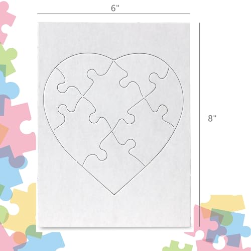 Hygloss Blank Puzzles with Heart Shape - 6" x 8" - Ideal for Valentines - Write, Draw, and Decorate Your Own Jigsaw Puzzle - 6 Puzzles (8 Puzzle Pieces per Puzzle)