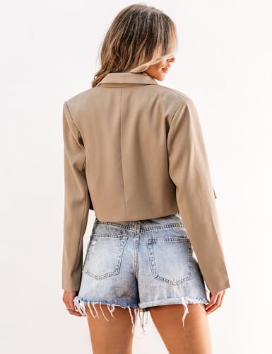 luvamia Cropped Blazers for Women Business Casual Open Front Jackets for Women Fashion Dressy Fashion Jackets for Women Womens Suits for Work Professional Apricot Size X-Small Fits Size 0 / Size 2