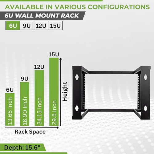 NavePoint 6U Wall Mount Open Frame 19 Inch Server Equipment Rack Threaded 16 inch Depth Black