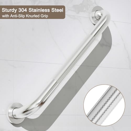 FANHAO 2 Pack Shower Grab Bar, 16 Inch Stainless Steel Bathroom Grab Bar with Anti-Slip Knurled Grip, Heavy Duty Shower Handle Bath Handle, Safety Bars for Elderly or Handicapped (Polished)