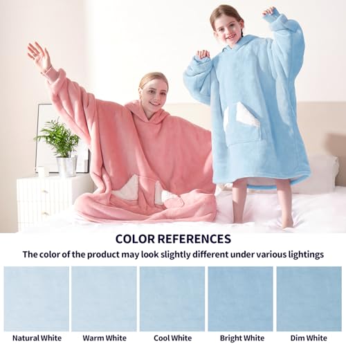 Touchat Wearable Blanket Hoodie, Oversized Sherpa Blanket Sweatshirt with Hood Pocket and Sleeves, Super Soft Warm Plush Hooded Blanket for Kids, One Size Fits All (Airy Blue)
