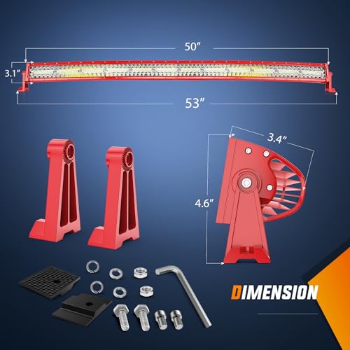 Nilight LED Light Bar 50 Inch Triple Row Spot Flood Combo Lights Red Shell with Wiring Harness Kit for Fog Light Driving Light Work Light on Off-Road Truck SUV ATV UTV