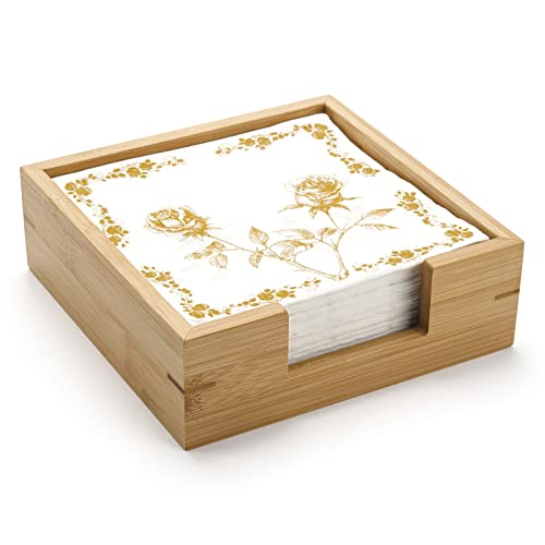 Bamboo Napkin Holder Square, 7.5" x 7.5" x 2.5", Wood Napkin Tray, Wooden Luncheon Napkin Holder for Kitchen Table Countertop
