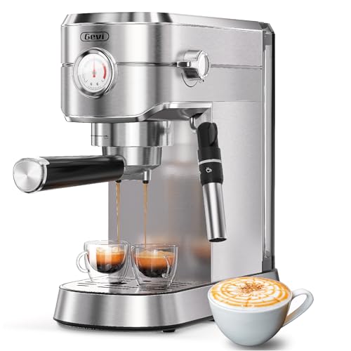 Gevi Espresso Maker 20 Bar, Professional Espresso Machine with Milk Frother, Stainless Steel Expressions Machine for Latte, Cappuccino, Commercial Espresso Machines & Coffee Makers, Great Gift, Beige